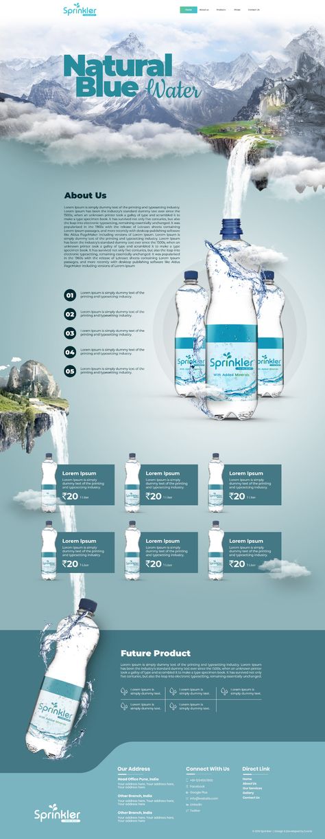 Water bottle Website on Behance Water Bottle Website Design, Water Website Design Inspiration, Water Brochure Design, Water Company Branding, Bottled Water Branding, Mineral Water Ads, Water Website Design, Bottle Water Design, Water Bottle Branding