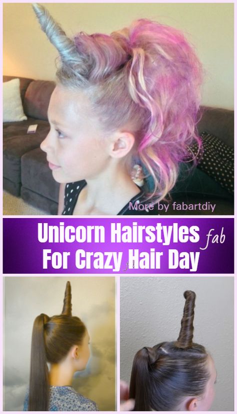 Pink Crazy Hair Day At School, Crazy Hair Day Long Hair, Easy Crazy Hair Day Ideas Kids Simple, Unicorn Hairstyle For Kids, Unicorn Crazy Hair Day, Easy Crazy Hair Day Ideas Kids, Simple Crazy Hair Day Ideas, Crazy Hair Day At School For Girls Easy, Easy Crazy Hair Day Ideas