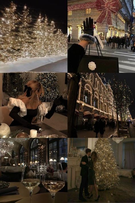 photo collage of a snowy city during Christmas time at night. Christmas At Night Aesthetic, Boujee Christmas Aesthetic, Rich People Christmas, Christmas Aesthetic Love, Christmas Mood Aesthetic, Romantic Christmas Aesthetic, Cold Christmas Aesthetic, Christmas Love Aesthetic, City Christmas Aesthetic