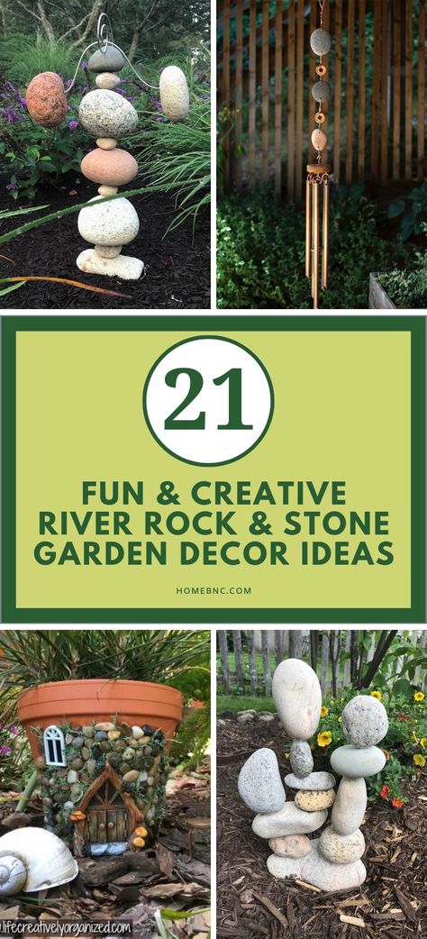 River Rock Projects Diy, Rock Garden Decor Ideas, Rock Statues Garden Sculptures, Stone Decoration Ideas Garden, Diy River Rock Decor, Outdoor Rock Collection Display, What To Do With Rocks You Collect, Rock Cairns Diy Garden Sculptures, Rock Yard Art