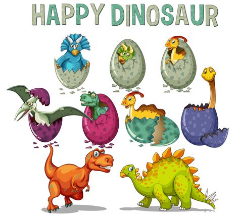 Download Happy dinosaur with dinosaurs hatching eggs Vector Art. Choose from over a million free vectors, clipart graphics, vector art images, design templates, and illustrations created by artists worldwide! Eggs Illustration, Dino Craft, Happy Dinosaur, Long Neck Dinosaur, Eggs Image, Dino Eggs, Egg Vector, Dinosaur Egg, Dinosaur Eggs