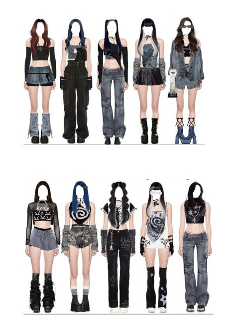 10 Member Girl Group Outfits, Kpop Award Show Outfits, Cover Outfits, Kpop Stage Outfits, Kpop Performance, Pop Clothes, Edgy Emo, Outfits Concert, Kpop Stage