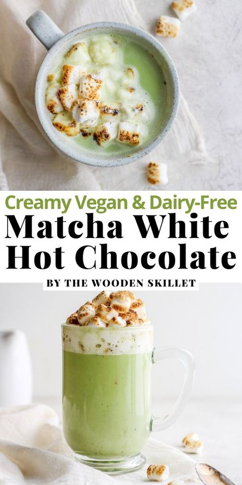 Matcha White Hot Chocolate, White Chocolate Matcha Latte, Vegan Matcha Recipes, Hot Matcha Recipe, Matcha Drink Ideas, Matcha Recipe Drinks, Hot Chocolate Smoothie, Hot Matcha Latte, White Chocolate Matcha