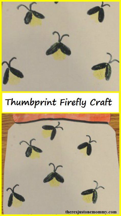 thumbprint craft -- simple firefly craft (lightning bug craft) that is perfect for summer Thumbprint Fireflies, Lightning Bug Craft Preschool, Fireflies In A Jar Craft, Firefly Fingerprint Art, Firefly Crafts For Toddlers, Fingerprint Fireflies, Lightening Bug Craft, Firefly Activity Preschool, Lightning Bug Craft