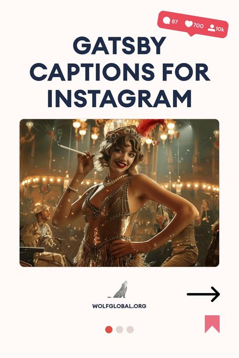 Promotional image featuring a 1920s flapper style woman for 'Gatsby Captions for Instagram'.
Graphic with 1920s themed phrases, checkmarks, and a call-to-action button saying "GET 100+ MORE".
A smiling woman on a laptop with graphics for social media engagement and likes. Great Gatsby Captions Instagram, 1920s Quotes Roaring 20s, Roaring 20s Captions Instagram, Gatsby Captions, Roaring 20s Captions, Great Gatsby Outfit, Party Captions, Gatsby Outfit, Gatsby Glam