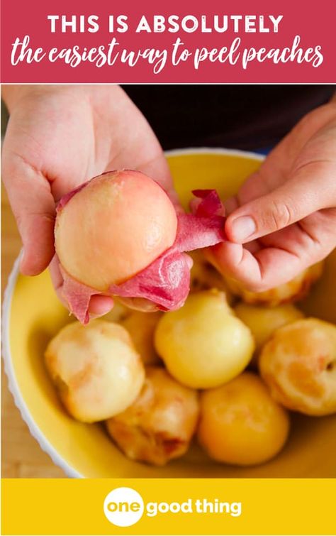 It's peach season, which means it's time to make peach jam! Learn my super simple trick to peeling peaches in seconds, plus get my peach jam recipe! #helpfultip #helpfulhint #tipsandtricks #homechef #foodie #homecooking #homecookin #yum #food #homecooking #eating #eatinghealthy #yummy #dessert #desserts Small Peaches Recipe, Easy Way To Peel Peaches, Peel Peaches Easy, Best Way To Peel Peaches, Blanching Peaches To Peel, Cooking With Peaches, No Peel Peach Recipes, How To Peel Peaches Easily, What To Do With Bulk Peaches