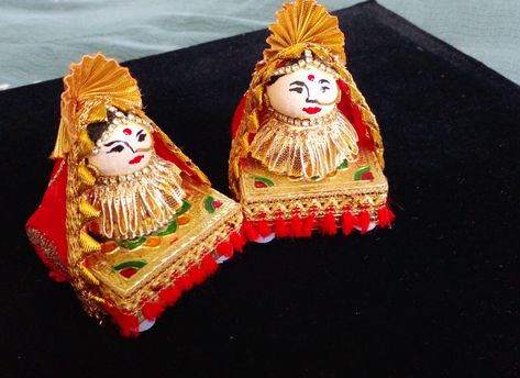 Handmade ridhhi sidhhi Ridhi Sidhi Decoration, Riddhi Siddhi Supari Decoration, Sopari Decoration, Diy Golu Dolls, Divali Decoration, Thali Design, Arti Thali Decoration, Riddhi Siddhi, Arti Thali