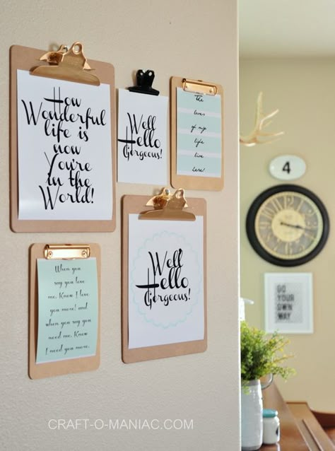 DIY Shoestring Wall Art Ideas and Projects • Love these inexpensive wall art ideas, like these DIY clipboard quotes from 'Craft-o-Maniac'! Clipboard Wall Art, Clipboard Wall, Office Vibes, Decor Studio, Boho Deco, Command Center, Cubicle, My Office, Office Inspiration