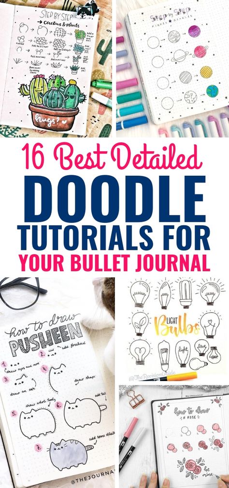 OMG! These How To Doodle Tutorials for your bullet journal are AMAZING! So many fun and pretty things anyone can draw. LOVE this. #bulletjournal #bujo #doodles #diy Daily Doodle Prompts, Doodling Drawings, How To Doodle, Doodle Art For Beginners, Bujo Doodles, Bullet Journal Planner, Arte Doodle, Doodle Art Journals, Bujo Inspiration