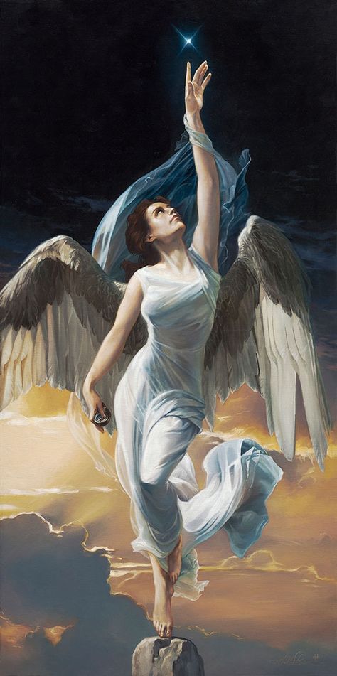 Angel Star Tattoo, Angel Reaching Down, Angel Reaching Out, Angel Illustration Art, Heather Theurer, Angels Illustration, Star Angel, I Believe In Angels, Boris Vallejo