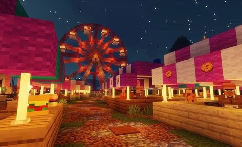 Minecraft Carnival Rides, Minecraft Theme Park Builds, Birthday Minecraft Builds, Circus Minecraft Build, Minecraft Carnival Games, Minecraft Amusement Park Entrance, Minecraft Ticket Booth, Carnival Minecraft, Minecraft Carousel