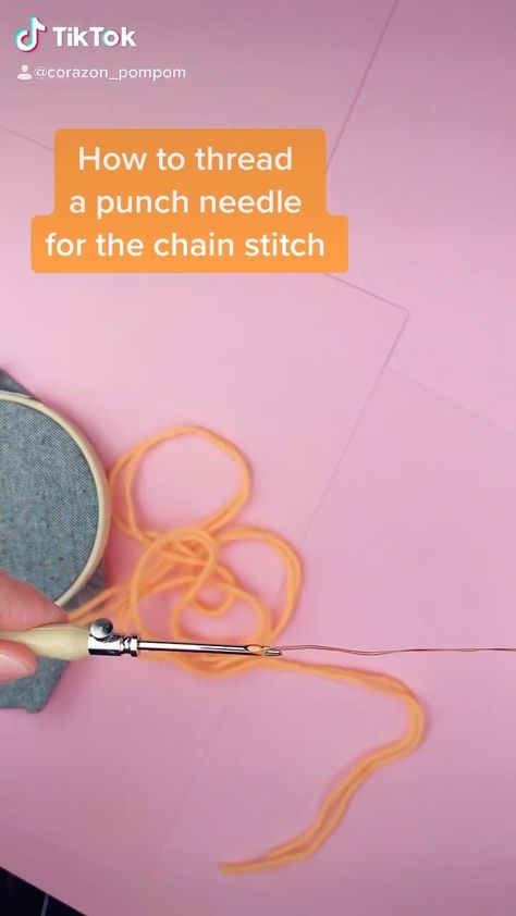 corazonpompom on Instagram: How to thread a punch need for the chain stitch, you will need double the yarn 🧡 I’m using DK yarn with the biggest needle in the Lavor set… How To Thread, Big Needle, Thread & Yarn, Punch Needle Embroidery, Needle Punch, The Chain, Dk Yarn, Needle Art, Punch Needle