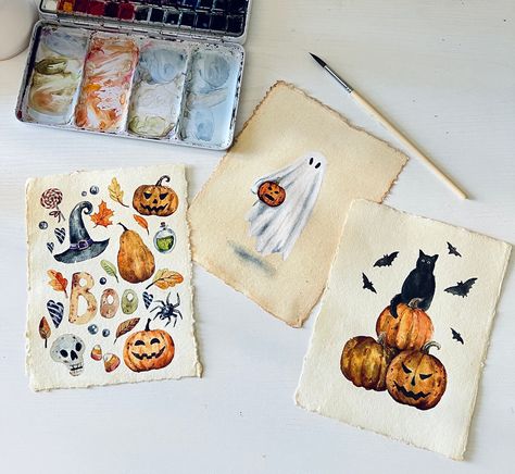 These art postcards were drawn by me with high-quality materials, on handmade cotton and toned paper . size: 8x6 inches/20,5x 15,5 cm. Watercolour Postcards, Black Cat Spooky, Handmade Postcards, Watercolor Christmas Cards Diy, Diy Postcard, Halloween Watercolor, Art Postcards, Fall Mood, Bullfinch