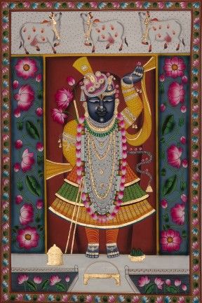 Srinathji Painting, Govardhan Parvat, Shri Nath Ji, School Decorations Diy, Kamal Talai, Shreenath Ji, Pichwai Painting, Decoupage Printables, Pichwai Paintings