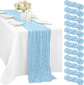 12 Pcs Baby Blue Cheesecloth Table Runner 10FT Runner for Tables 35 x 120 Inches Long Gauze Boho Fabric Table Runner Decoration Rustic Sheer Runner for Wedding Birthday Baby Shower Party (Baby Blue) Blue Cheesecloth Table Runner, Boho Wedding Table Runner, Bridal Shower Table Decorations, Table Transparente, Gauze Table Runner, Cheesecloth Table Runner, Wedding Runner, Boho Table Runner, Blue Table Runner