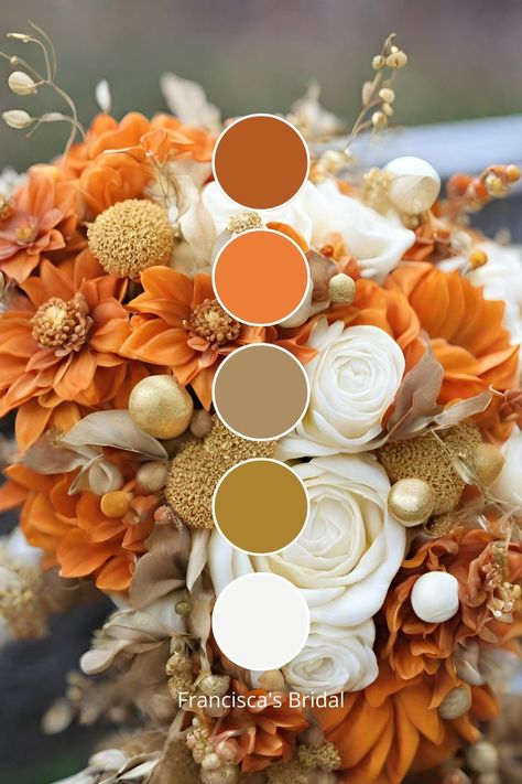 Wedding Color Burnt Orange, Create Wedding Color Palette, Unique Colors For Wedding, Sunset Orange Wedding Color Palettes, Summer/fall Wedding Colors, Burnt Orange Wedding Palette, Burnt Orange Summer Wedding, Tangerine Wedding Theme, Color Palette Wedding Fall