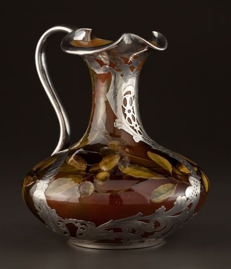 AN AMERICAN SILVER MOUNTED ART POTTERY PITCHER   Rookwood Pottery, Cincinnati, Ohio, circa 1892   Decorated by Matthew Andrew Daly (American 1860-1937) Gorham Silver, Rookwood Pottery, Ceramic Techniques, Pottery Pitcher, Colorful Ceramics, Cincinnati Ohio, Arts And Crafts Movement, Belle Epoque, Art Pottery