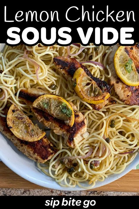 See the recipe for sous vide lemon chicken breasts over pasta with capers and shallots. This Italian-inspired sous vide dinner dish is like a sous vide chicken piccata. | sipbitego.com #sipbitego #sousvidechicken #sousvide #sousvidecooking #immersioncirculator #precisioncooking #cooking #cookingtechniques #easyrecipes #sousvidechicken #chicken #dinner #familymeals #sousvidechickenbreast #chickenbreast #chickendinner Pasta With Capers, Light Pasta Sauce, Sous Vide Recipes Chicken, Chicken Breast Pasta, Sous Vide Chicken Breast, Sous Vide Vegetables, Sous Vide Chicken, Lemon Chicken Pasta, Light Pasta