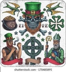 Irish Sleeve Tattoo, Leprechaun Tattoos, Ballet Tattoos, Irish Tattoo, Traditional Heart Tattoos, Beer Tattoos, Irish Traditional, Nerdy Tattoos, Green Tattoos