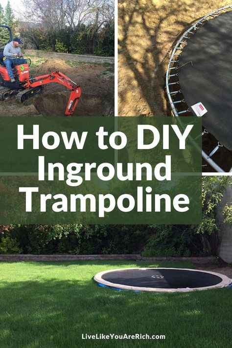 Diy Sunken Trampoline, Under Ground Trampoline Diy, In The Ground Trampoline Diy, Easy Backyard Playground, Diy Trampoline In Ground, Inground Trampoline Ideas, Underground Trampoline Diy, How To Put Trampoline In Ground, I Ground Trampoline