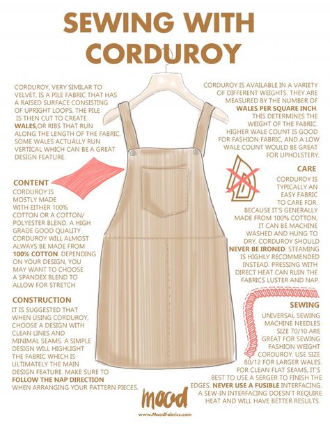 Learn Sewing Clothes, Sew Hacks, Sewing Corduroy, Corduroy Sewing Projects, Corduroy Tunic Dress Pattern, Corded Stays Pattern, Corduroy Fabric By The Yard, Vintage Sewing Patterns Free, Mood Fabrics