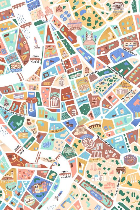 Rome illustré par Antoine Corbineau Rome Map Illustration, Rome Illustration, Maps Illustration, City Maps Illustration, Map Illustrations, Rome Map, Illustrated Maps, Map Making, City Illustration