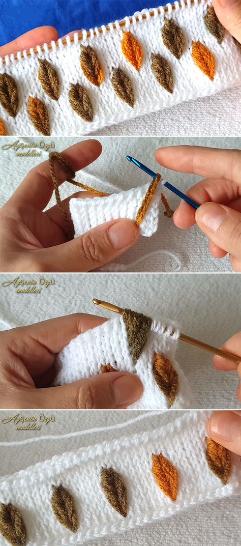 Learn To Crochet This Beautiful Tunisian Leaf Stitch Leaf Stitch Knitting, Crochet Stitch Dictionary, Tunisian Crochet Leaf Pattern, Tunisian Crochet Leaf, Assigned Pooling Crochet, Tunisian Crochet Ideas, Tunsinian Crochet Stitches, Small Tunisian Crochet Projects, Tunisian Crochet Colorwork