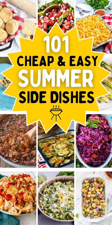 bbq side dishes for a crowd Summer Bbq Food Side Dishes, Best Cookout Side Dishes Easy, Picnic Side Dish Ideas, Hot Weather Potluck Dishes, Easy And Cheap Side Dishes, Spring Cookout Foods, Easy Summer Sides For Bbq, Best Sides For A Cookout, Food For Cookout Side Dishes