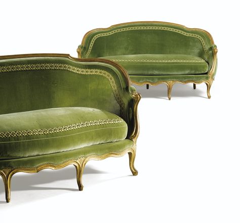 Paire de canapés corbeille en bois mouluré et doré d’époque Louis XV, estampillés I POTHIER, vers 1755 | Lot | Sotheby's 1940s Furniture, Rustic Furniture Diy, Settee Sofa, Salon Furniture, Louis Xvi Style, French Furniture, Chairs Armchairs, Louis Xvi, Banquette