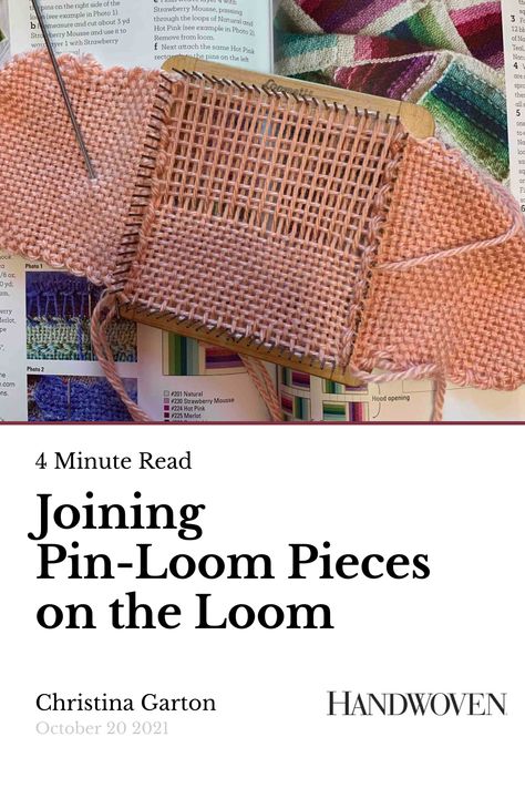 Joining pin-loom pieces together during weaving is quick, easy, and results in a beautiful finish. Pin Loom Weaving Projects, Weaving Projects Beginners, Loop Weaving, Zoom Loom, Rigid Heddle Weaving Patterns, Loom Board, Pin Weaving, Pin Loom, Potholder Loom