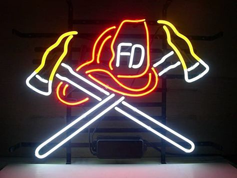 QUEEN SENSE Firefighter Real Glass Neon Light Sign Home Beer Bar Pub Recreation Room Game Room Windows Garage Wall Sign H99X - - Amazon.com Bunker Room, Firefighter Bar, Firefighter Man Cave, Firefighter Room, Firefighter Family, Firefighter Decor, Firefighter Emt, Firefighter Love, Fire Wife