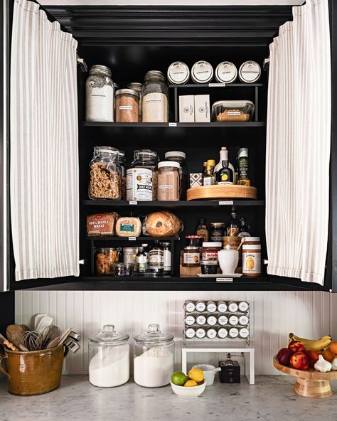 No pantry? No problem! One upper cabinet, one lower, and one drawer can become an efficient food storage system when you give it the right infrastructure. See how to fit it all in and make it look good. Kitchen With No Pantry, Upper Cabinet Storage, Cabinet Food Storage, No Pantry, Kitchen Diy Projects, Kitchen 2025, La Kitchen, Kitchen Pantries, Kitchen Storage And Organization