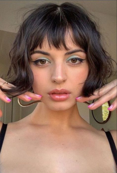 15 Best Curtain Bangs on Short Hair - How To Style It in 2024 French Bob For Thick Wavy Hair, Short Wavy Bob Undercut, Short Wavy Hair 2023, Short Bob Short Fringe, Short Bob With Bangs Wavy Hair, French Bob Mullet, Black French Bob With Bangs, Short Hair Turtleneck, Heavy Bangs Bob