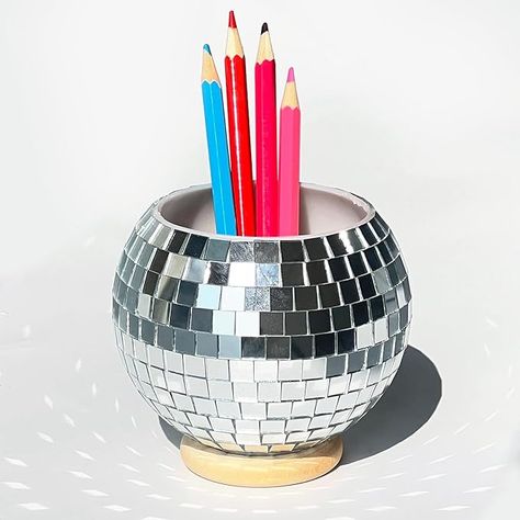 Desk Luxury, French Room, Silver Disco Ball, Disco Mirror, Study Supplies, Stationery Desk, Room Work, Cozy Desk, Pen Pot