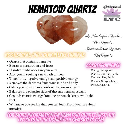 For more information and affirmations on Hematoid Quartz, please click the link! Fire Quartz Crystal Meaning, Fire Quartz Meaning, Enhydro Quartz Meaning, Hematoid Quartz Meaning, Hematoid Quartz Crystal Meaning, Elestial Quartz Crystal Meaning, Fire Quartz, Hematoid Fire Quartz Meaning, Titanium Aura Quartz Meaning