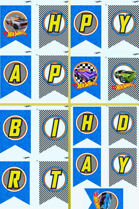 Hot Wheels Happy Birthday Banner Hot Wheels Birthday Banner, Hot Wheels Banner, Hot Wheel Printables, Hot Wheels Themed Birthday Party, Blaze Party, Blaze And The Monster Machines Party, Happy Birthday Hot, Hotwheels Birthday Party, Birthday Banner Template