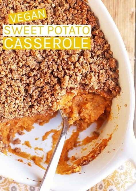 Paleo Sweet Potato Casserole, Vegan Sweet Potato Casserole, Vegan Thanksgiving Dinner, Pecan Crust, Vegan Casserole, Healthy Thanksgiving Recipes, Vegan Holiday Recipes, Sweet Potato Recipes Casserole, Candied Sweet Potatoes