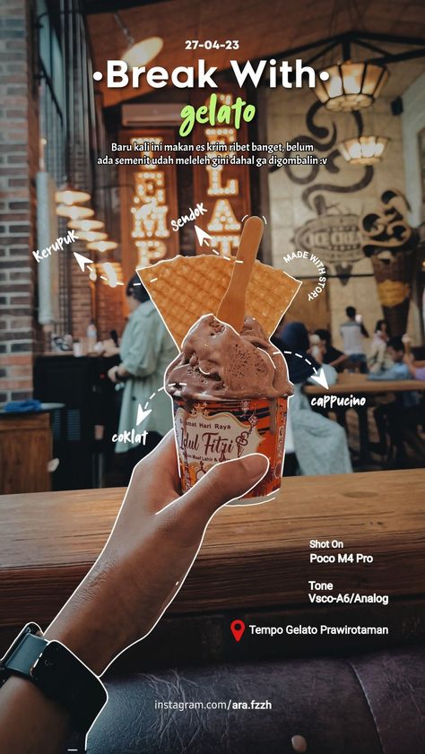 Break with gelato Ig Story Ideas Food, Food Instagram Story Ideas, Instagram Story Ideas Food, Food Ig Story, Ig Story Design, Mango Gelato, Cute Instagram Story Ideas, Food Instagram Story, Street Food Design