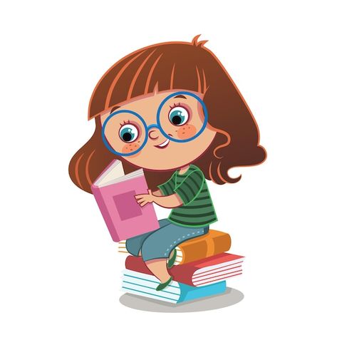 Little girl and books vector illustratio... | Premium Vector #Freepik #vector #kids-book #kids-reading #education-cartoon #kindergarten Books Vector, Reading Cartoon, Funny Cartoon Characters, Girl Reading Book, Photo Clipart, Girl Cartoon Characters, School Cartoon, Mindfulness For Kids, Vector Icons Illustration