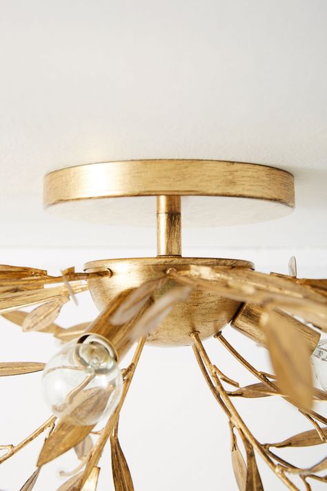 Slide View: 4: Willow Leaf Flush Mount Flush Mount Bathroom Lighting, Gold Light Fixture, Gold Dining, Willow Leaf, Flush Mount Chandelier, Semi Flush Lighting, Semi Flush Mount Lighting, Metal Leaves, Gold Light