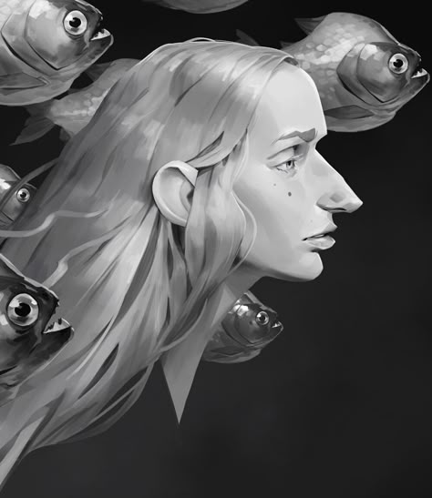 Fish Woman, Studies Drawing, Max Grecke, Drawing Digital Art, Drawing Digital, Woman Portrait, Art Style Inspiration, Digital Art Illustration, Arte Fantasy