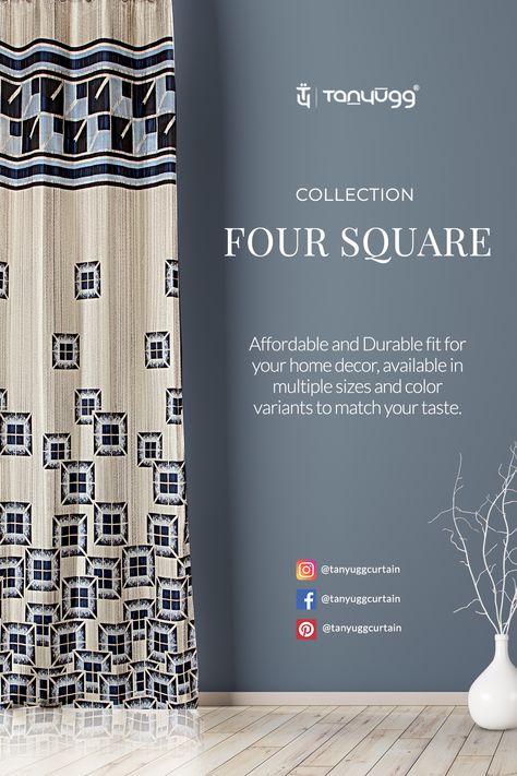 Tanyugg Four Square Curtains decorates every wall of your room with its versatile designs and prints. #curtain #curtains #curtainshops #curtainstyle #curtainmaker #curtaindesign #curtainfabric #curtainsdesign #tanyuggcurtains #curtainsandblinds #homedecor #homesweethome #homeinterior Curtain Poster Design, Fabric Social Media Post, Ideas For Living Room Curtains, Curtain Trends, Curtain Ideas For Living Room, Interior Design Garden, Living Room Curtain Ideas, Room Curtain Ideas, Curtain Colors