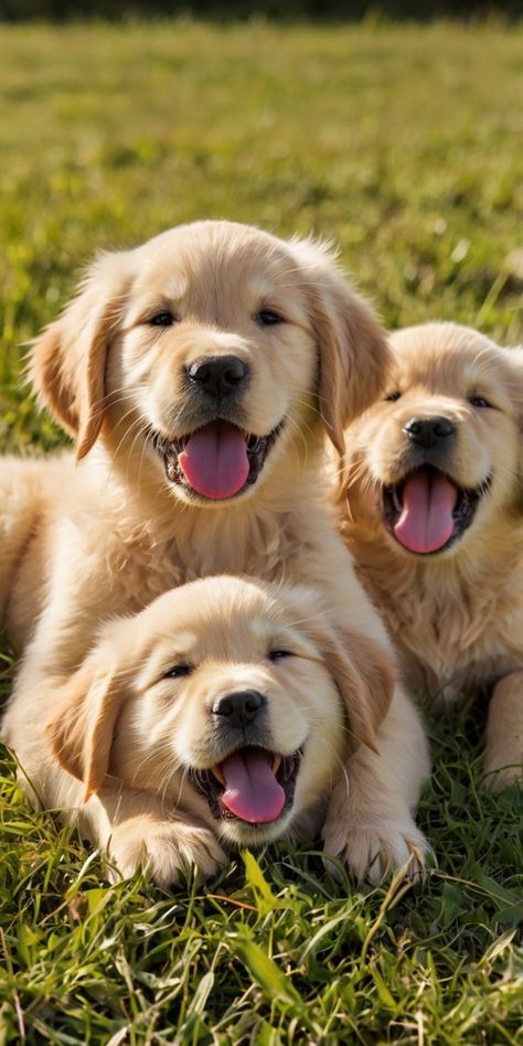 Golden Retriever Pictures, Puppy Photoshoot, Puppy Playing, Chien Golden Retriever, Golden Retriever Puppies, Cute Dogs Images, Grassy Field, Cute Dog Photos, Retriever Puppies