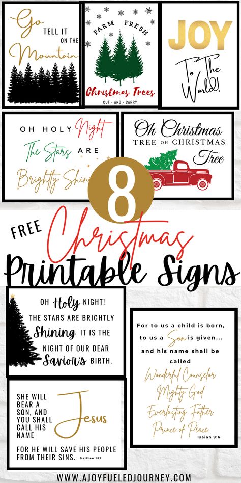 8 FREE Christimas Printable Signs to add some fun holiday decor to your home. Christmas printables | Christmas signs | Free Holiday printables | Holiday DIY #christmasprintables Christmas Wall Art Cricut, Christmas Verses Printable, Christmas Signs To Make, Free Christian Christmas Printables, Christmas Church Signs, Christmas Scripture Printables, Christmas Signs And Sayings, Christian Christmas Printables, Christian Christmas Signs