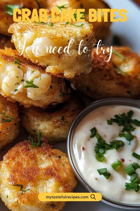 These crispy crab cake bites are the ultimate party appetizer! Packed with sweet crab meat and perfectly seasoned, they’re mini, bite-sized delights that will have everyone coming back for more. Mini Crabcake Bites, Crab Cake Bites Appetizers, Crab Empanadas Recipe, Air Fryer Crab Bites, Crab Balls Appetizers, Mini Crab Cake Appetizer, Crab Appetizer Recipes, Mini Crab Cakes Appetizers, Crab Appetizers