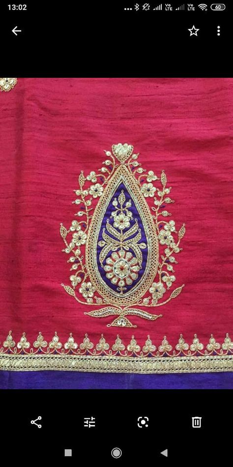 Marodi Work Sabyasachi, Aari Work Border Designs, Marodi Work Blouse, Zardosi Embroidery Motif, Marodi Embroidery, Marori Work, Marodi Work, Floral Machine Embroidery Designs, Dori Work