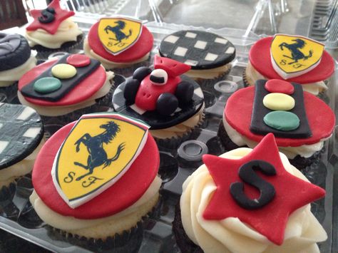 Ferrari Cupcakes Ferrari Cupcakes, F1 Party, Ferrari Cake, Ferrari Party, Men Cakes, Racing Party, Cars Birthday Cake, Cupcakes For Boys, Race Party