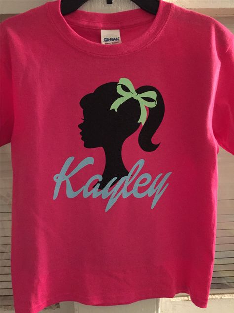 Barbie monogramed shirt girls birthday shirt Diy Barbie Shirt For Women, Office Themed Party, Barbie Pool, Barbie Painting, Barbie Pool Party, Girls Birthday Shirt, Barbie Birthday Party, Monogram Shirts, Barbie Birthday