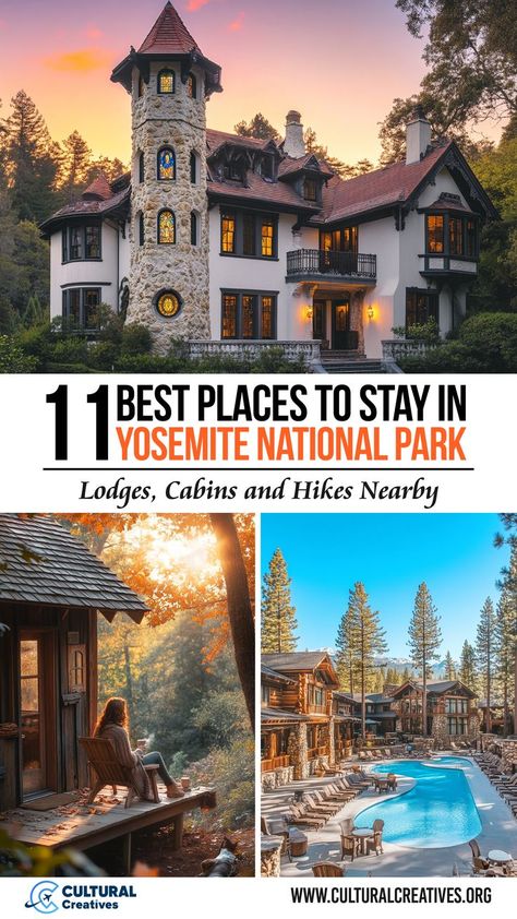 Charming accommodations featuring lodges, cabins, and scenic settings, showcasing 11 best places to stay in Yosemite National Park for a memorable visit. Curry Village Yosemite, Visiting Yosemite National Park, Yosemite National Park Lodging, Las Vegas Road Trip, Vegas Road Trip, Yosemite Vacation, Yosemite Lodging, Yosemite Hikes, Yosemite Trip