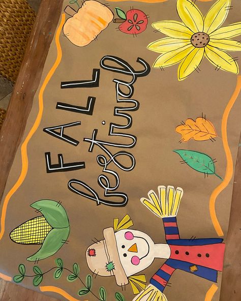 Thanksgiving Banner Ideas, Thanksgiving Painted Banner, October Lesson Plans, October Lessons, Painted Banner, Banner Inspiration, Room Activities, Classroom Banner, Thanksgiving Banner